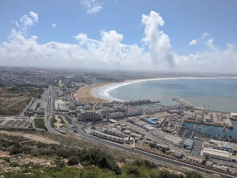 The long sandy bay of Agadir seen from the Agadir Oufella hill