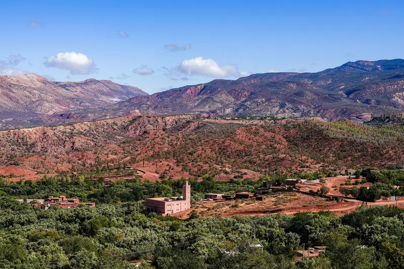 Valleys and peaks of the High Atlas Mountains near Ouirgane