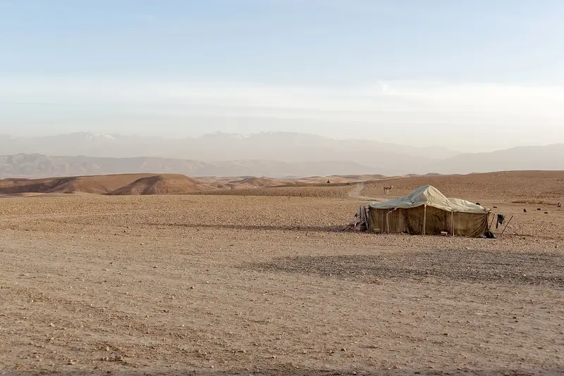 Golden evening light over the Agafay Desert