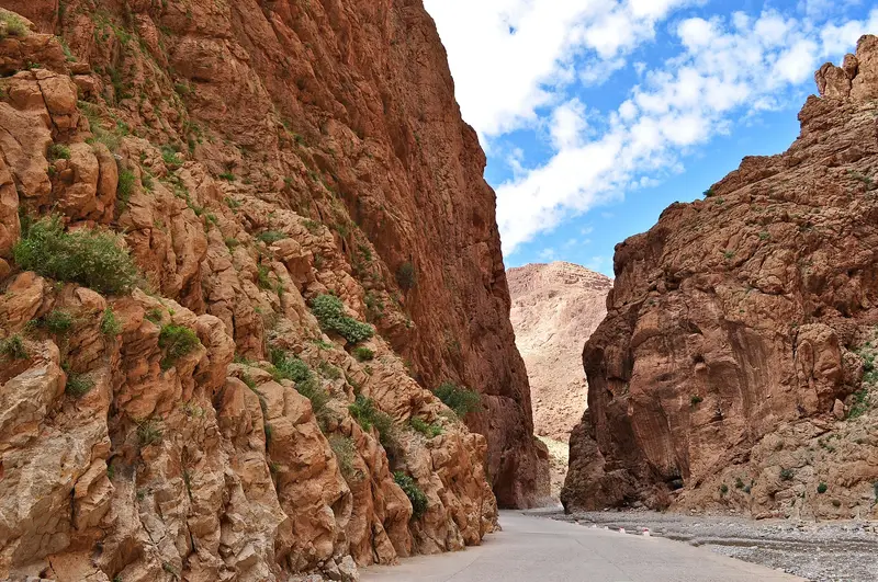 The towering rock walls of the Todra Gorge