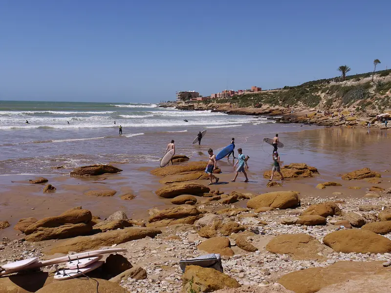 The beach and surf village of Taghazout on the Atlantic coast