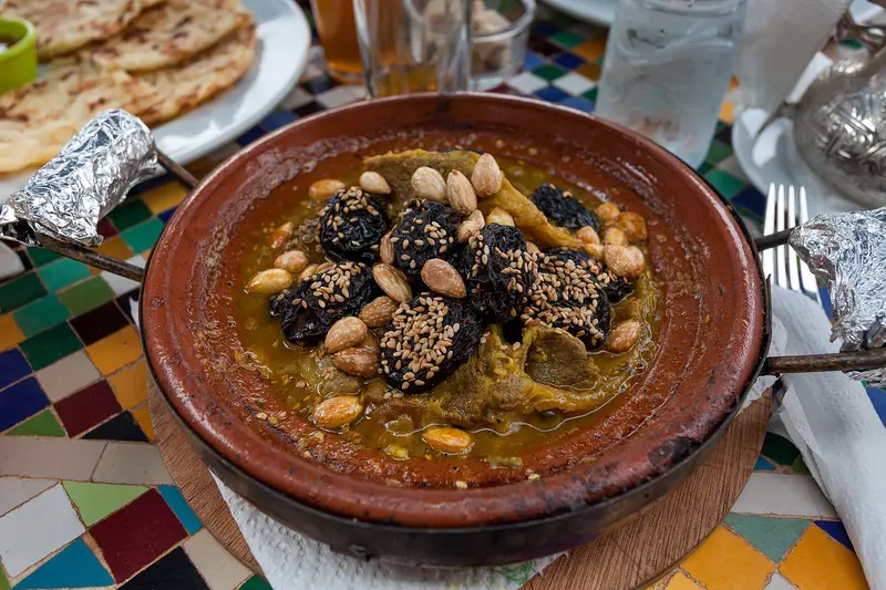 A traditional Moroccan tagine with slow-cooked meat